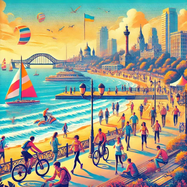 DALL·E 2025-03-14 11.58.45 - A vibrant and picturesque illustration showcasing Odessa as the best place for active recreation. The image features a scenic coastal view with people